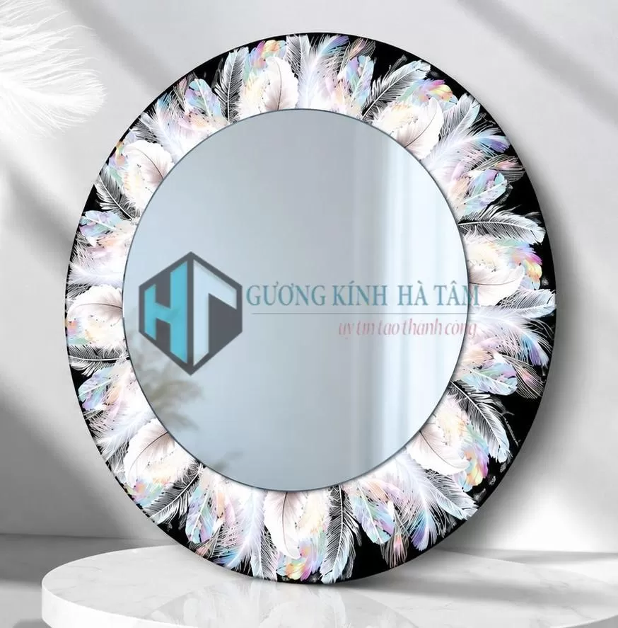 Gương đèn led in 3D lông vũ, gương nhà tắm treo tường thông minh